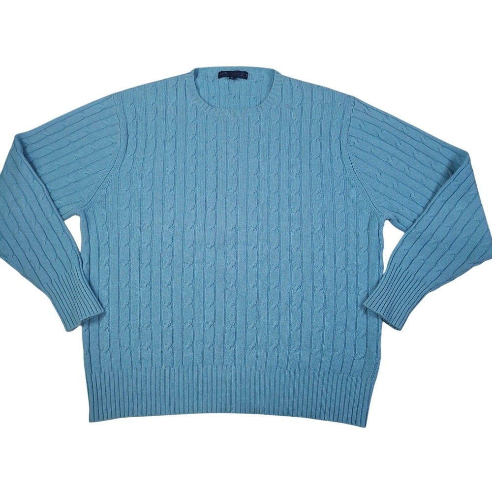 J. McLaughlin Cable Knit Sweater Men's XL Blue Cashmere Blend Crew Neck Luxury